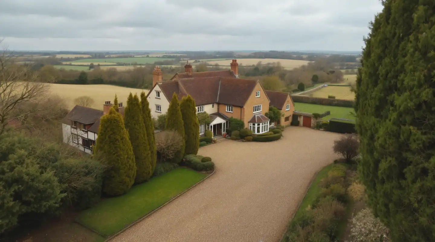 Tree surgeon in Alwoodley Large detached house with conifers and a long drive, typical of Alwoodley, Leeds LS17