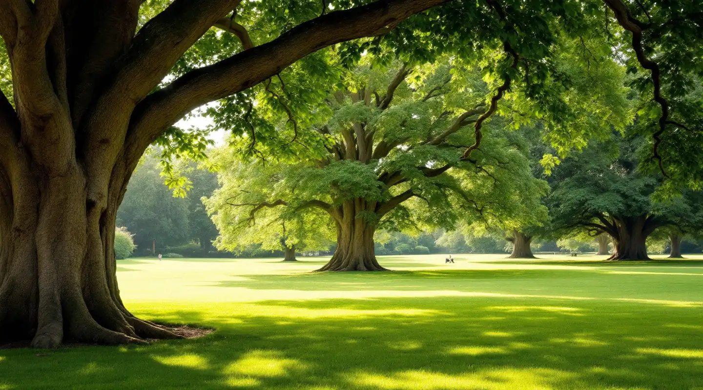 Tree surgeon in Roundhay Large mature oak trees on an open lawn, typical of Roundhay, Leeds LS8